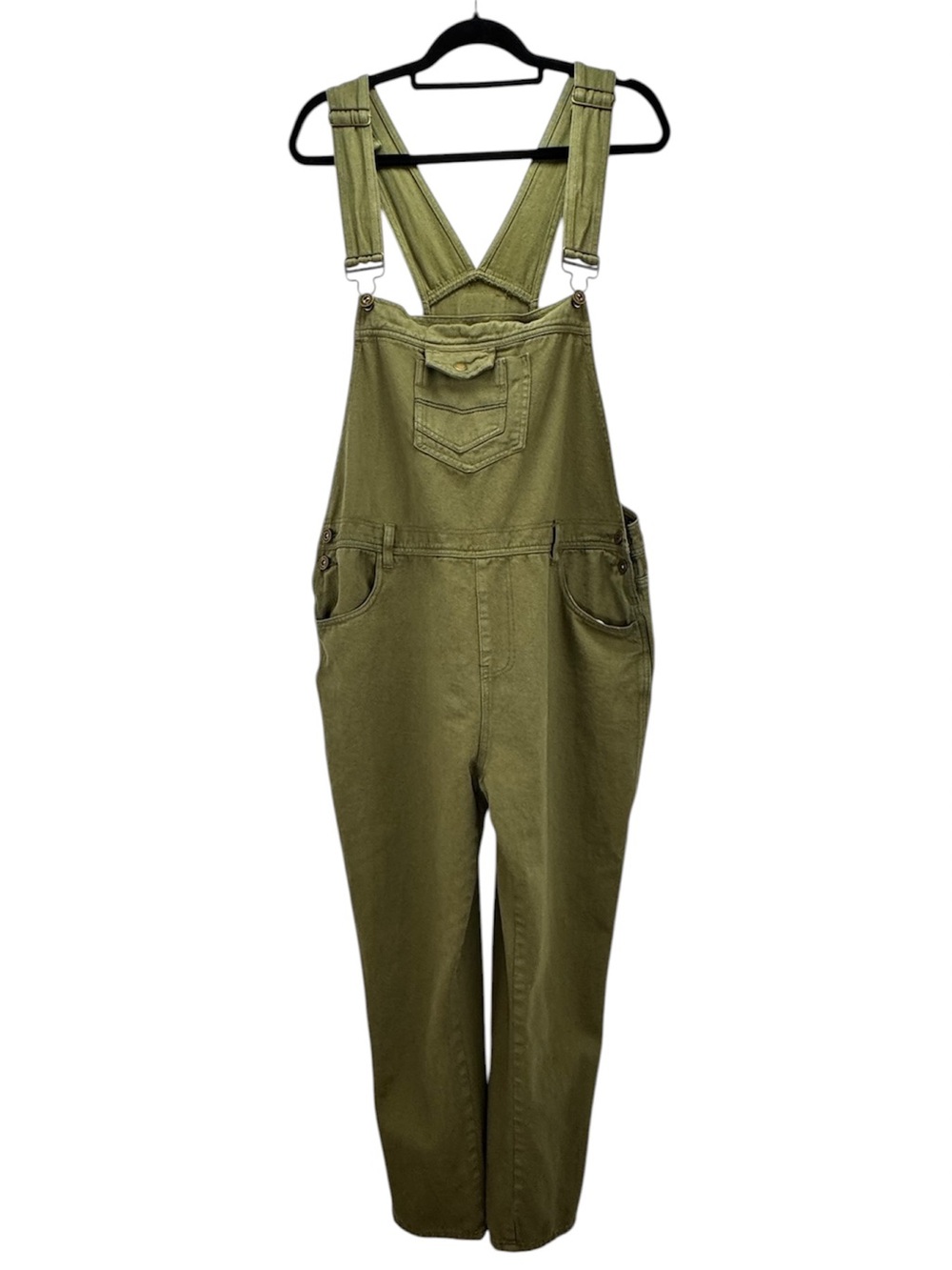 Women's Olive Green Denim Overalls with Adjustable Straps